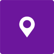 Purple box with geo location icon.