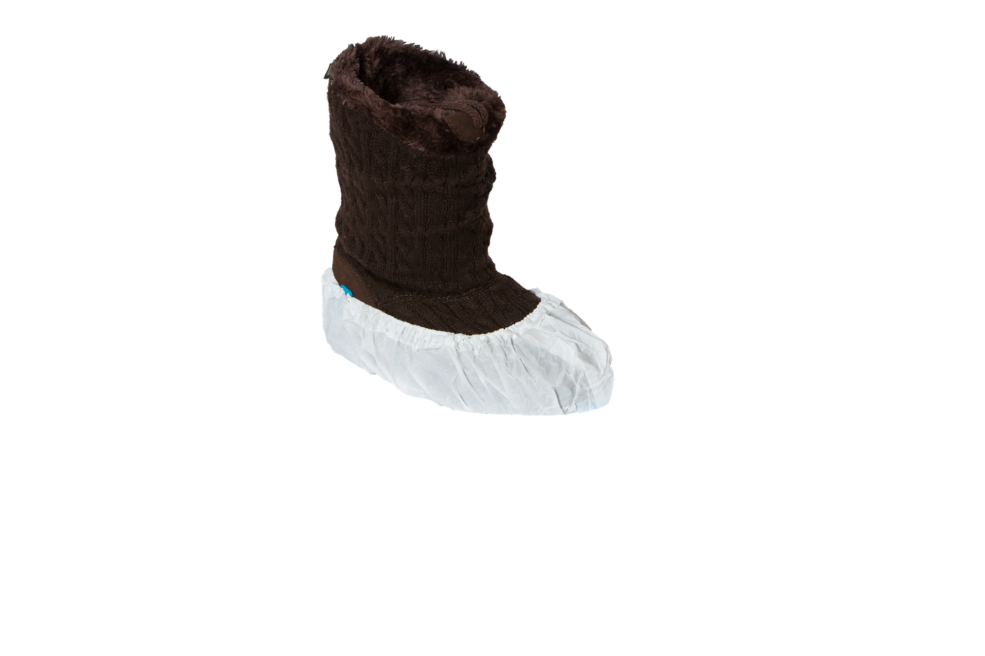 Large snow boot inside a shoe bootie.