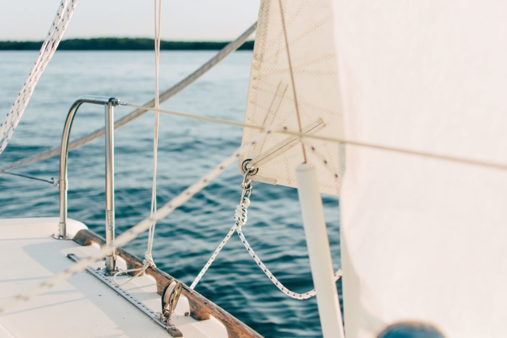 Yacht sailing on the open sea.