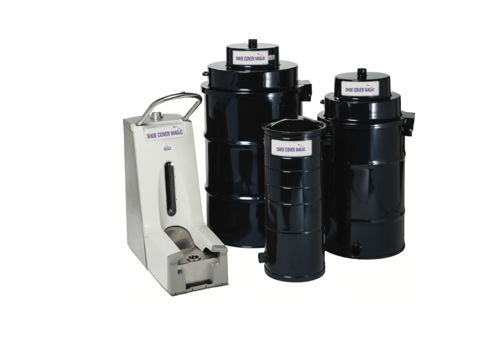 Shoe cover magic sanitation canisters.