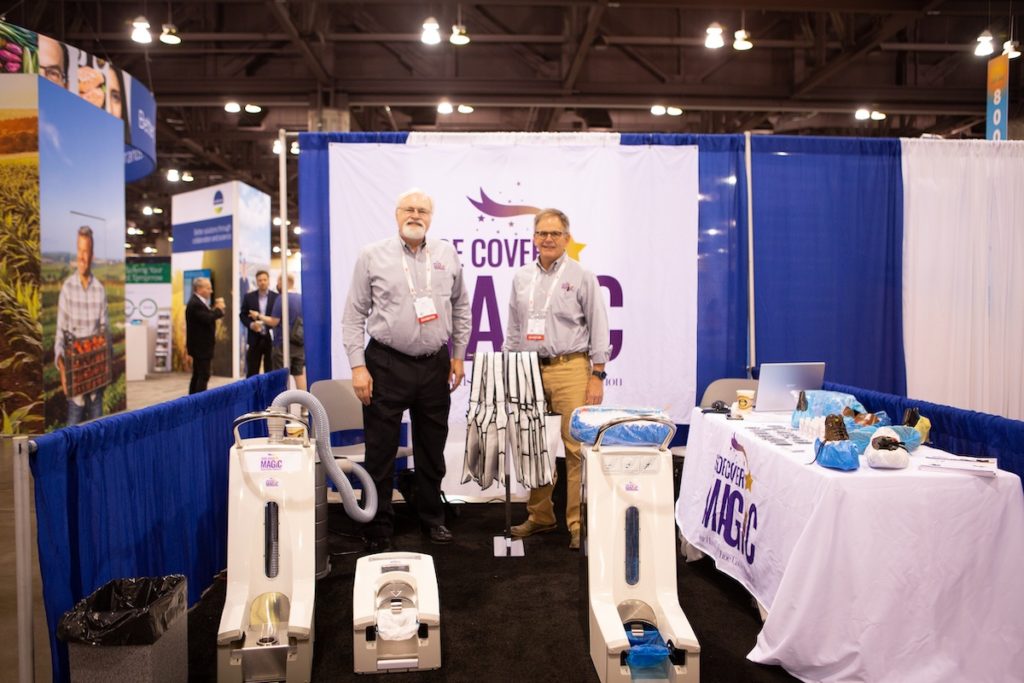 In person vs digital tradeshow, Shoe Cover Magic booth set up.