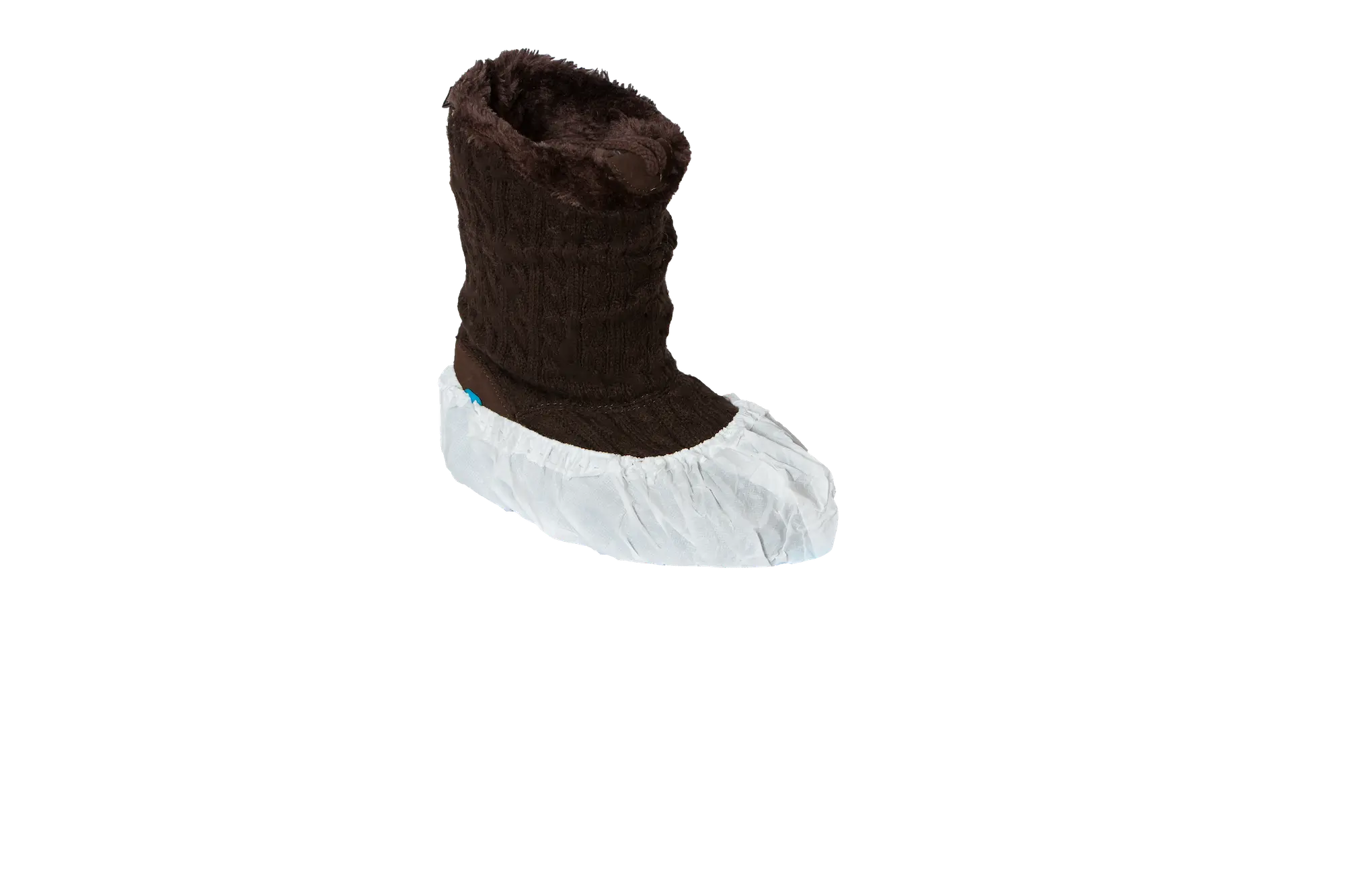 Large snow boot inside a shoe bootie.